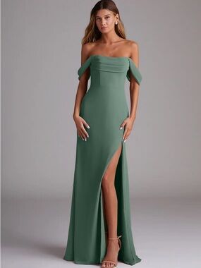 Azazie A Line Off-Shoulder Chiffon Gown